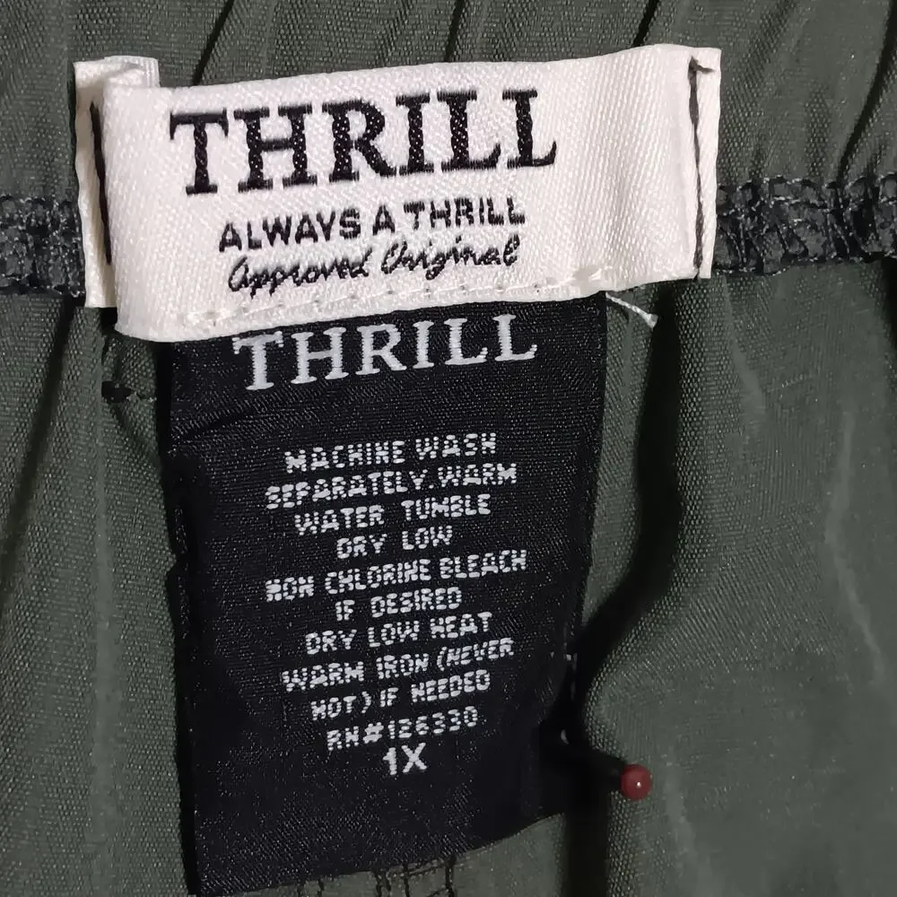 Thrill Olive Green Shorts Size 1X Zip and Button Elastic Waist Sides and Pockets